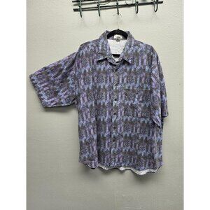 Sostanza Shirt Mens XL Purple Gray Geometric Print Button Up Casual 90s Style
